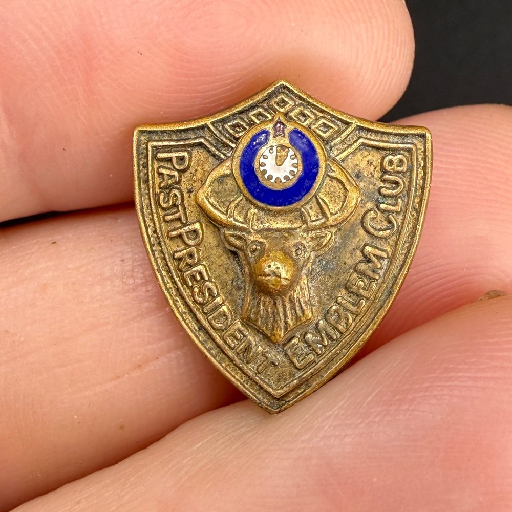 Vintage Elks Emblem Club Pin Gold Tone Past President Head Shield